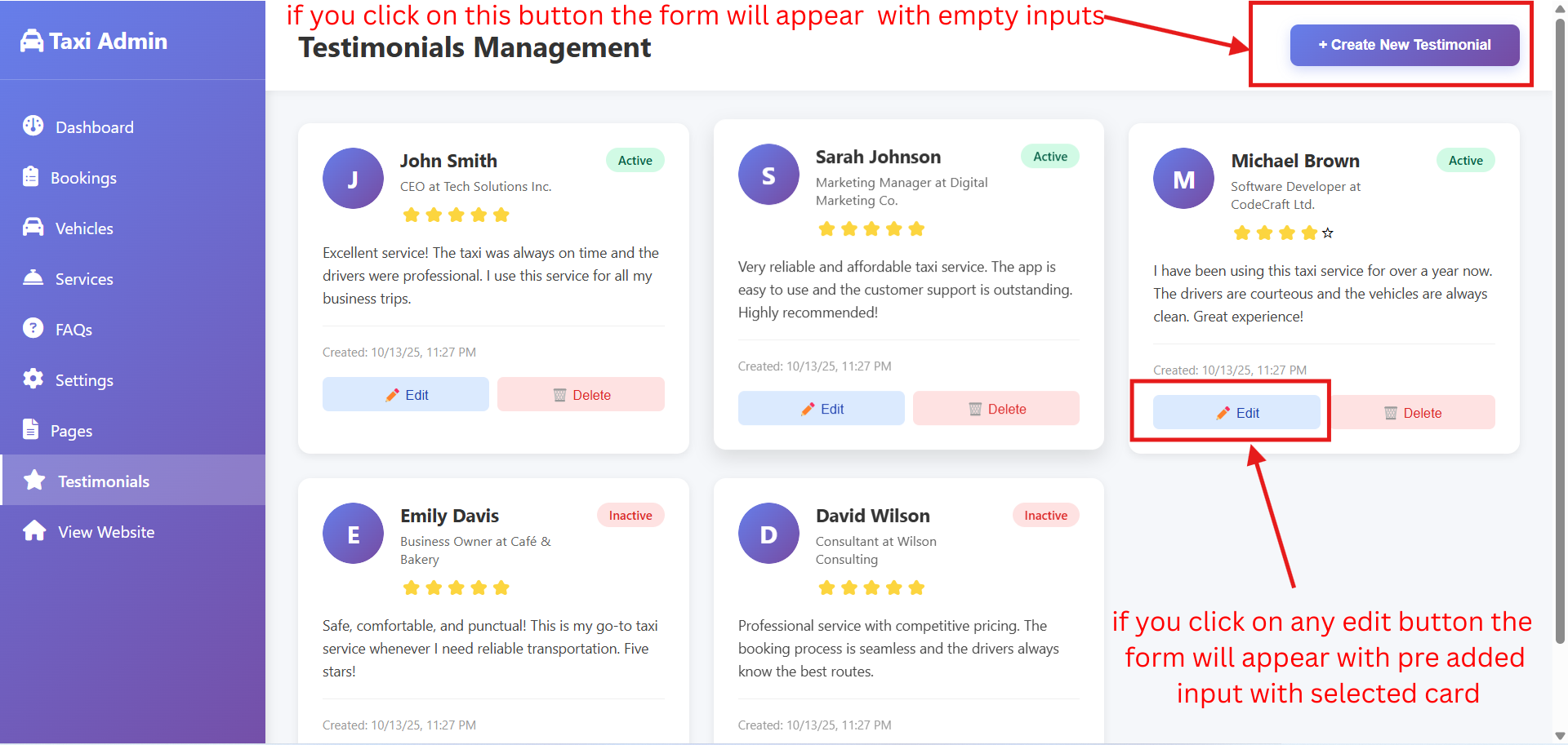 Click Add Testimonial Button